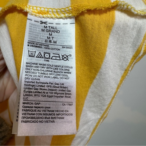 GAP Tall Yellow & White Striped V-Neck Tee | 100% Cotton | Size M Tall - Picture 3 of 3